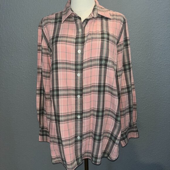 LRL LAUREN JEANS CO. RALPH LAURENT Plaid Flannel Button Shirt Pink & Green - M - Picture 1 of 9